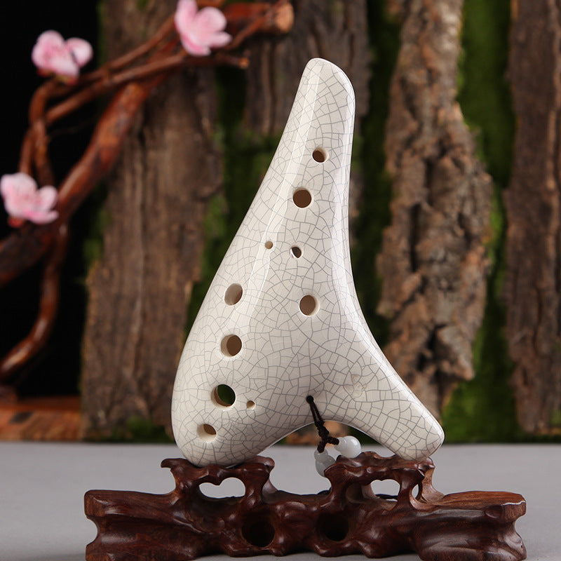 White Crackle - 12 Hole Ocarina Alto C Side View