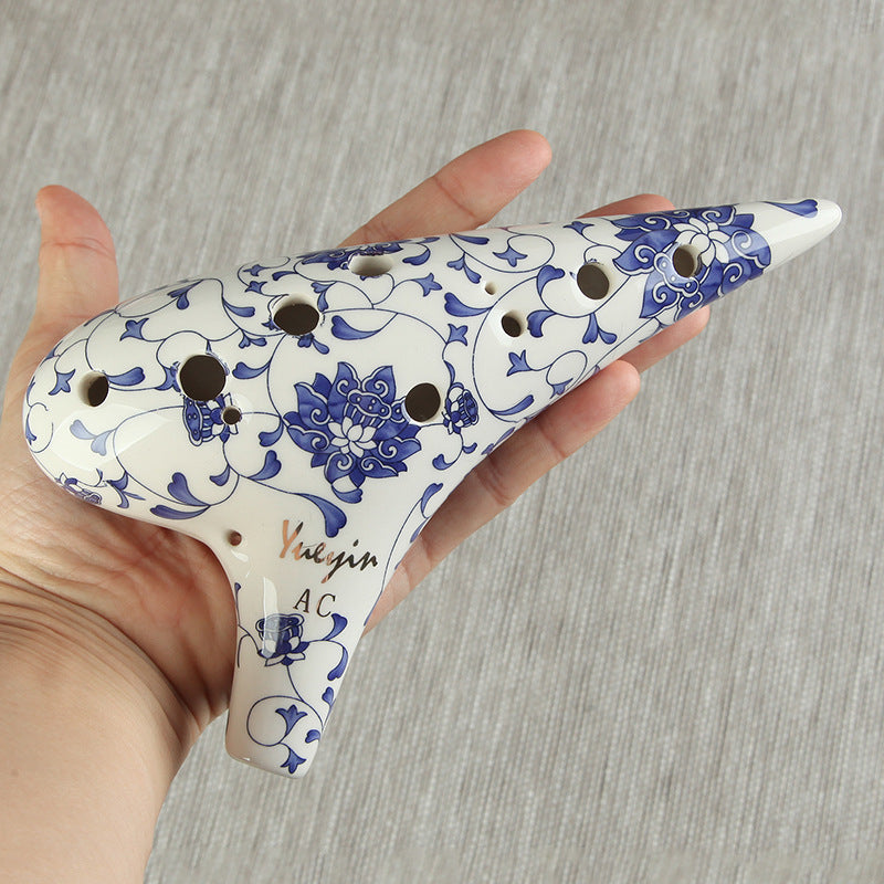 Blue and White Porcelain 12-Hole Alto C Ocarina