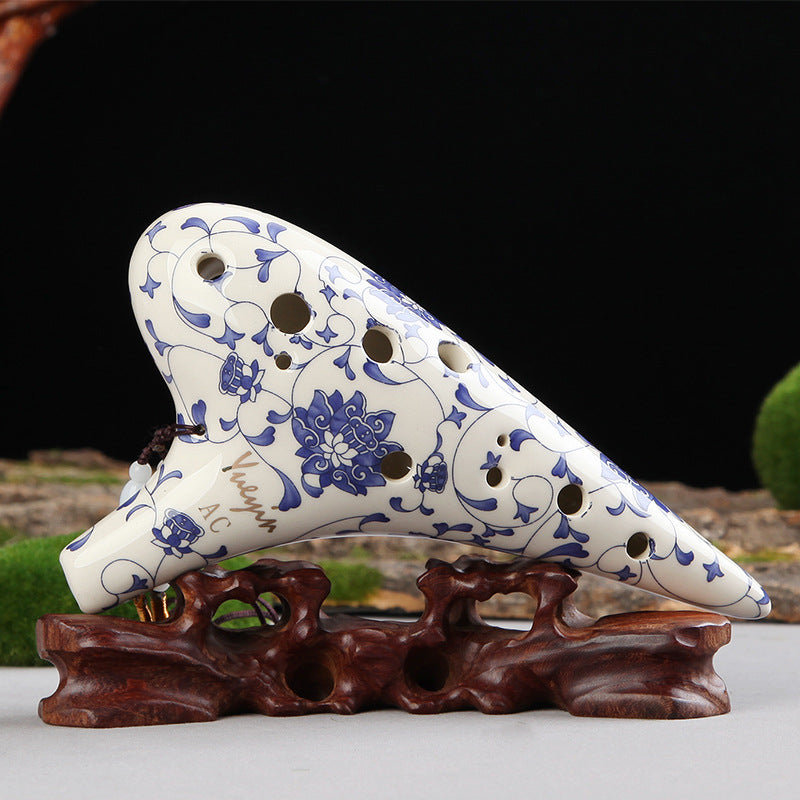 Blue and White Porcelain 12-Hole Alto C Ocarina