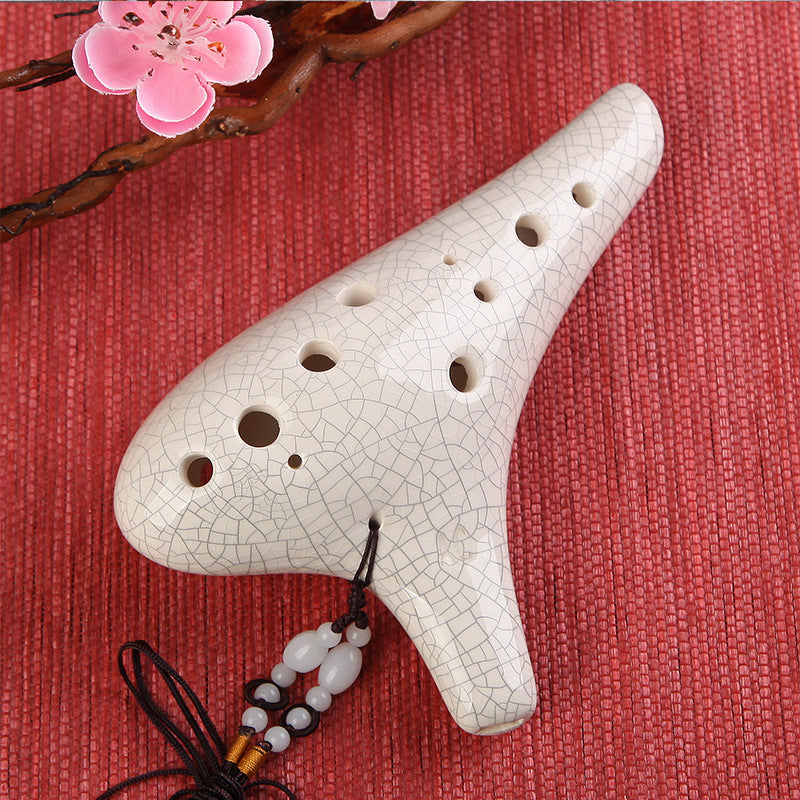 White Crackle -  12 Hole Ocarina Alto C