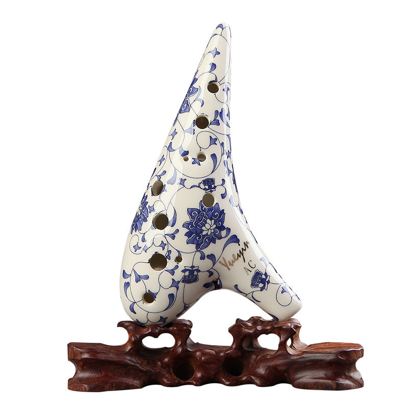 Blue and White Porcelain 12-Hole Alto C Ocarina