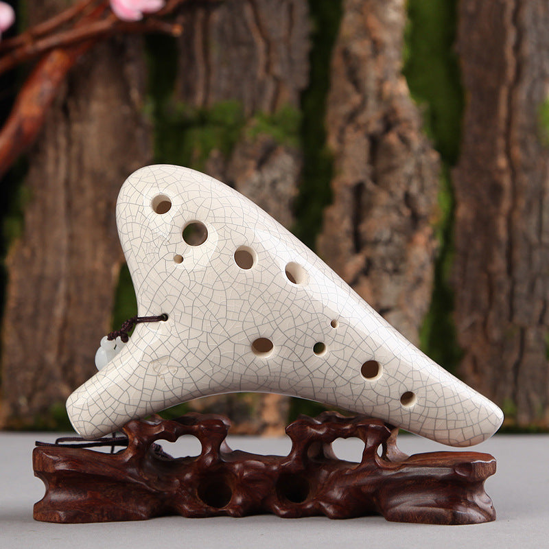 White Crackle - 12 Hole Ocarina Alto C Close-up