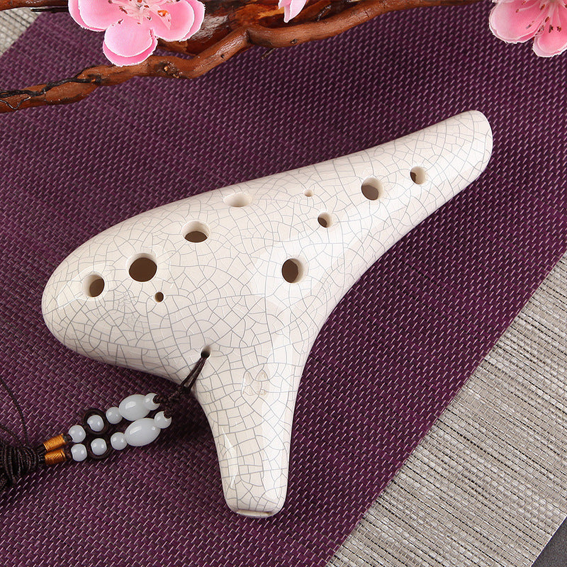 White Crackle - 12 Hole Ocarina Alto C Back View