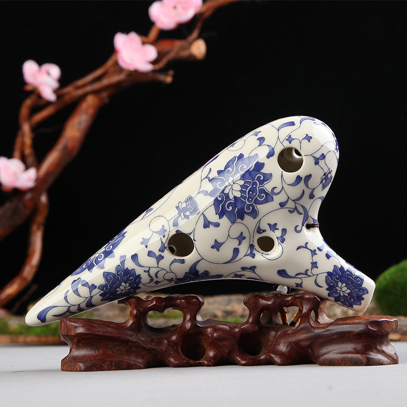 Blue and White Porcelain 12-Hole Alto C Ocarina