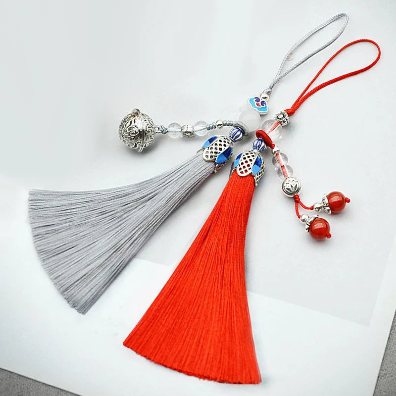 1PC Tassel Silk Tassels Fringe with Hanging Rope Bell Pendant DIY Jewelry Charms Decorative Clothes Bag Key Tassel Ornament