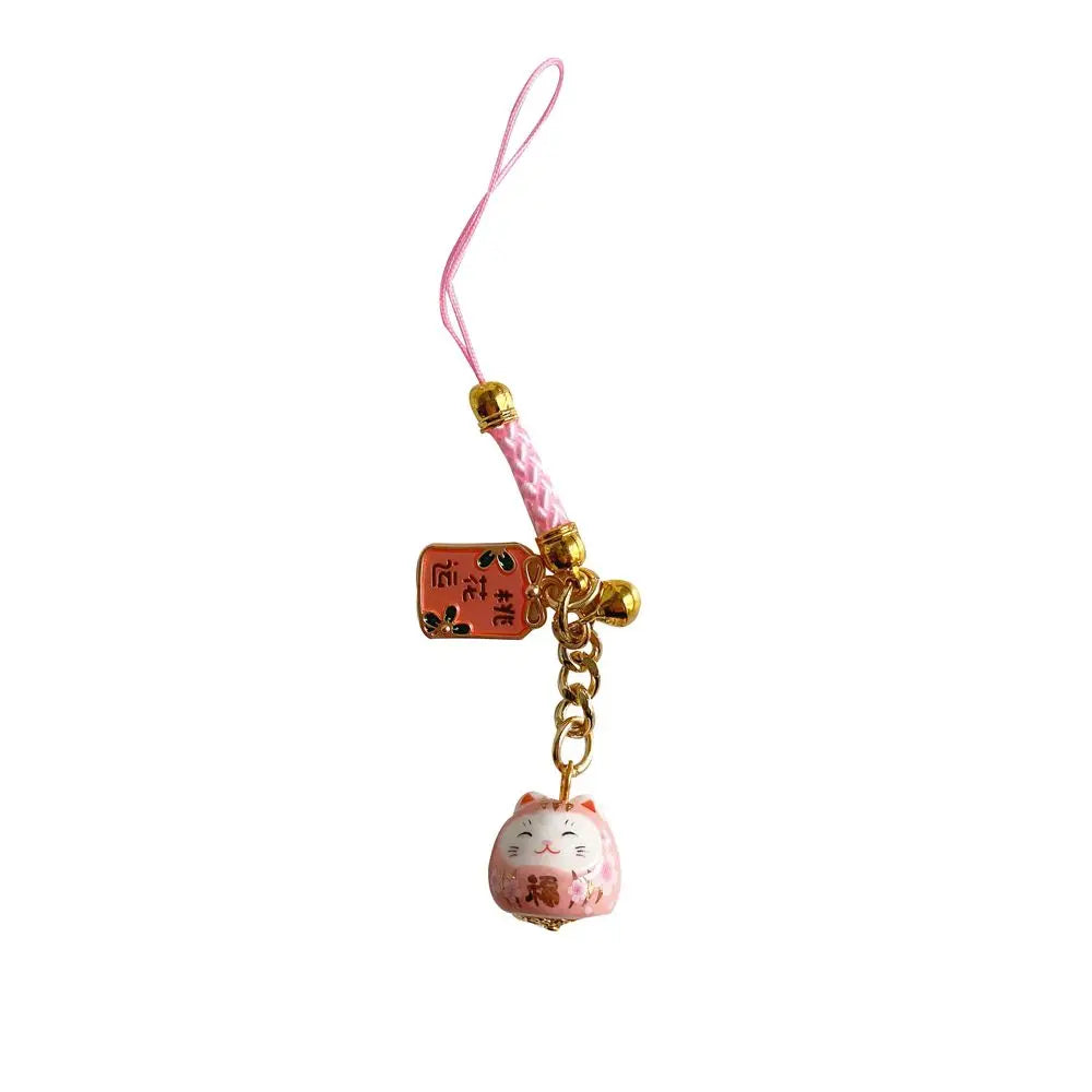 Charm Sakura Cat Keychain with Geometry Design